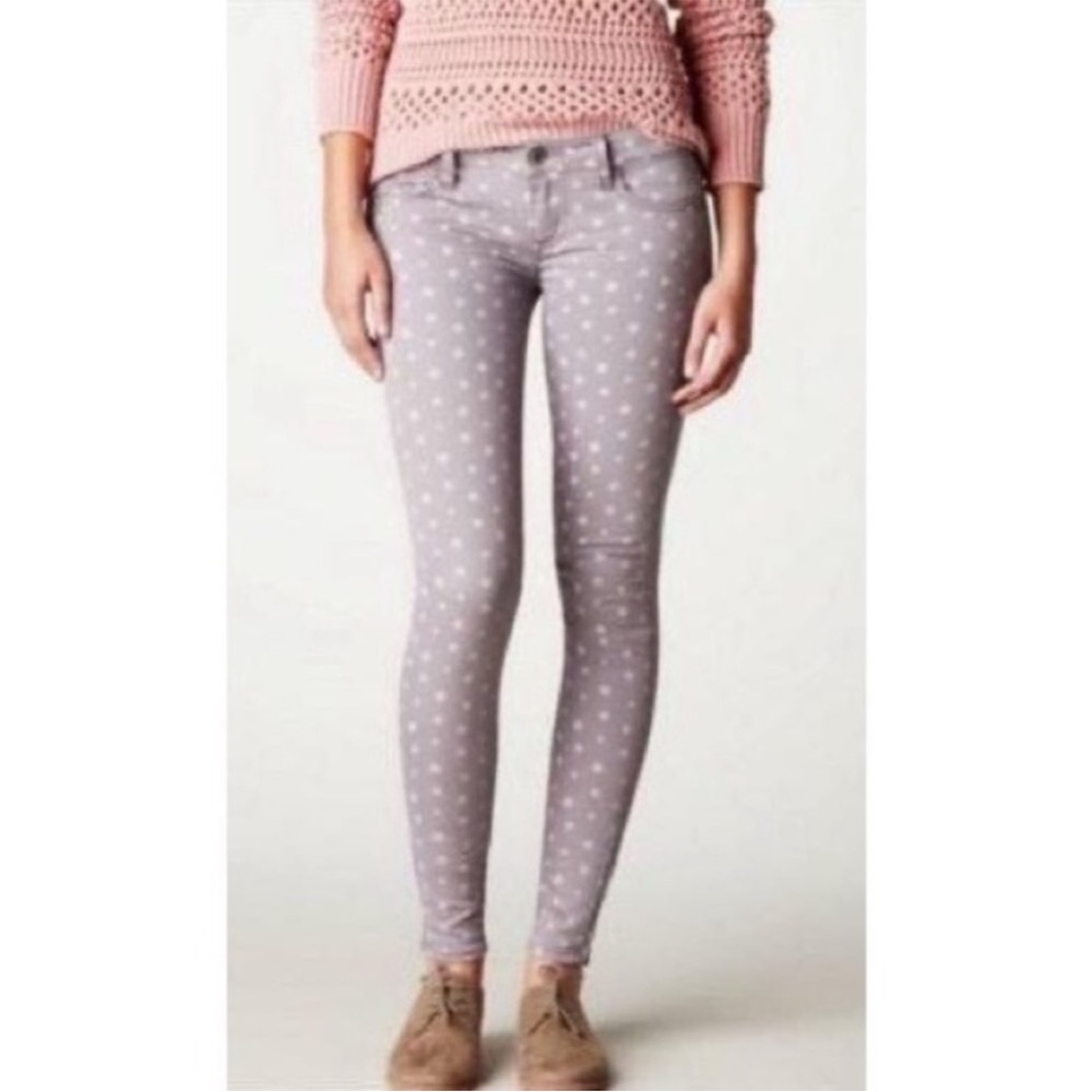 American Eagle Stretch Jegging Jeans Purple Polka Dot Size 4